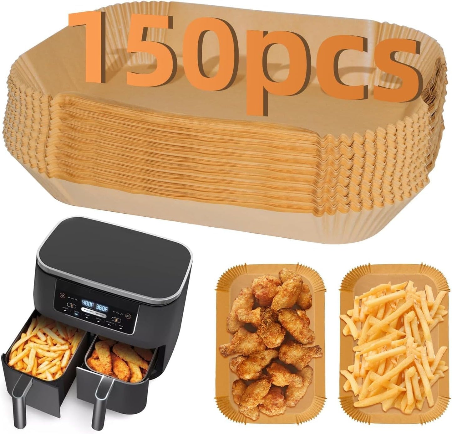 150PC Air Fryer Liners, Ninja Air Fryer Paper Liners Disposable, Ninja Dual Air Fryer Accessories for Ninja AF300UK AF400UK, Salter, Tower and Other Dual Zone Air Fryer