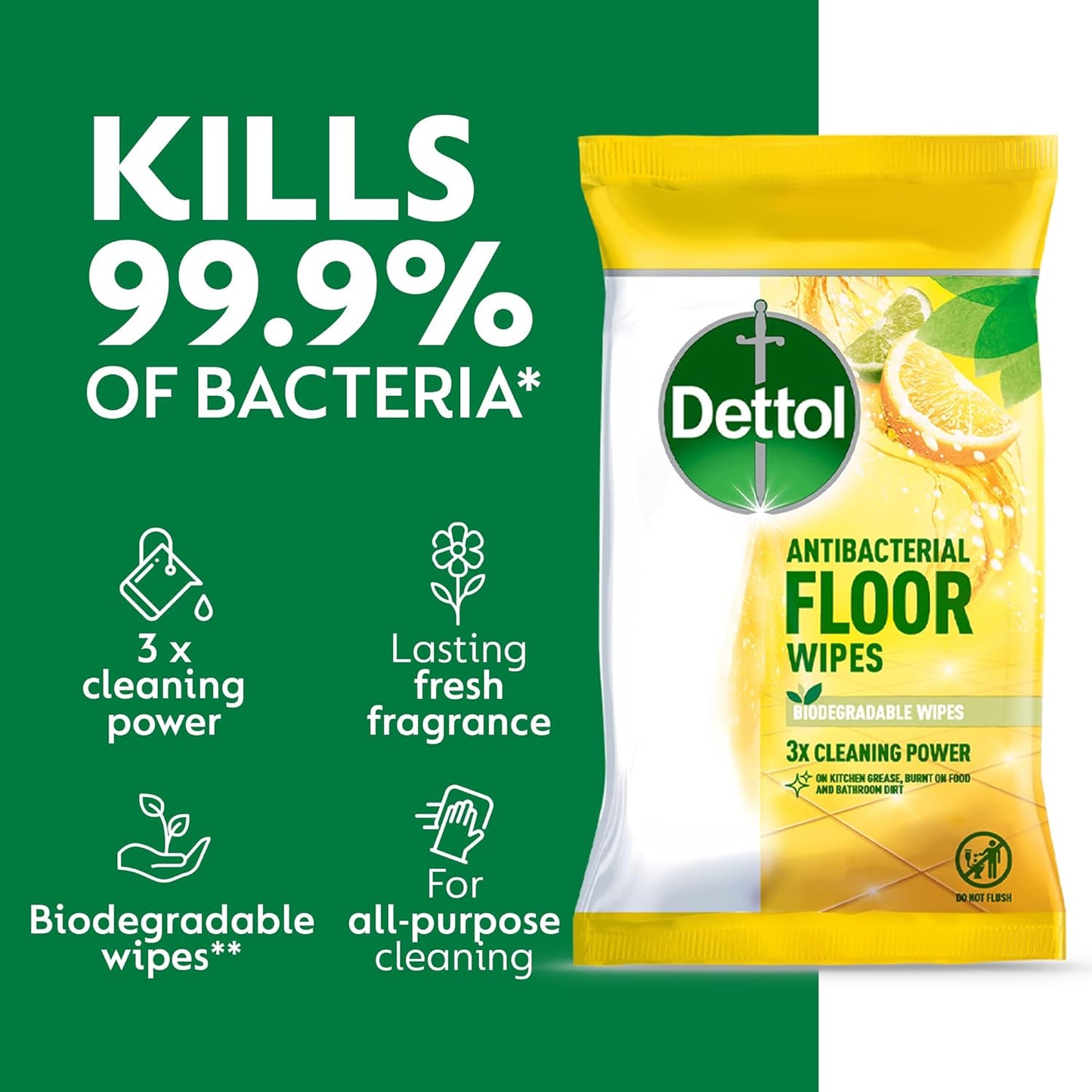 Dettol Antibacterial Citrus Floor Wipes, 150 Biodegradable Disinfectant Sheets (6X25) For Laminate, Wood, Total Clean Freshness