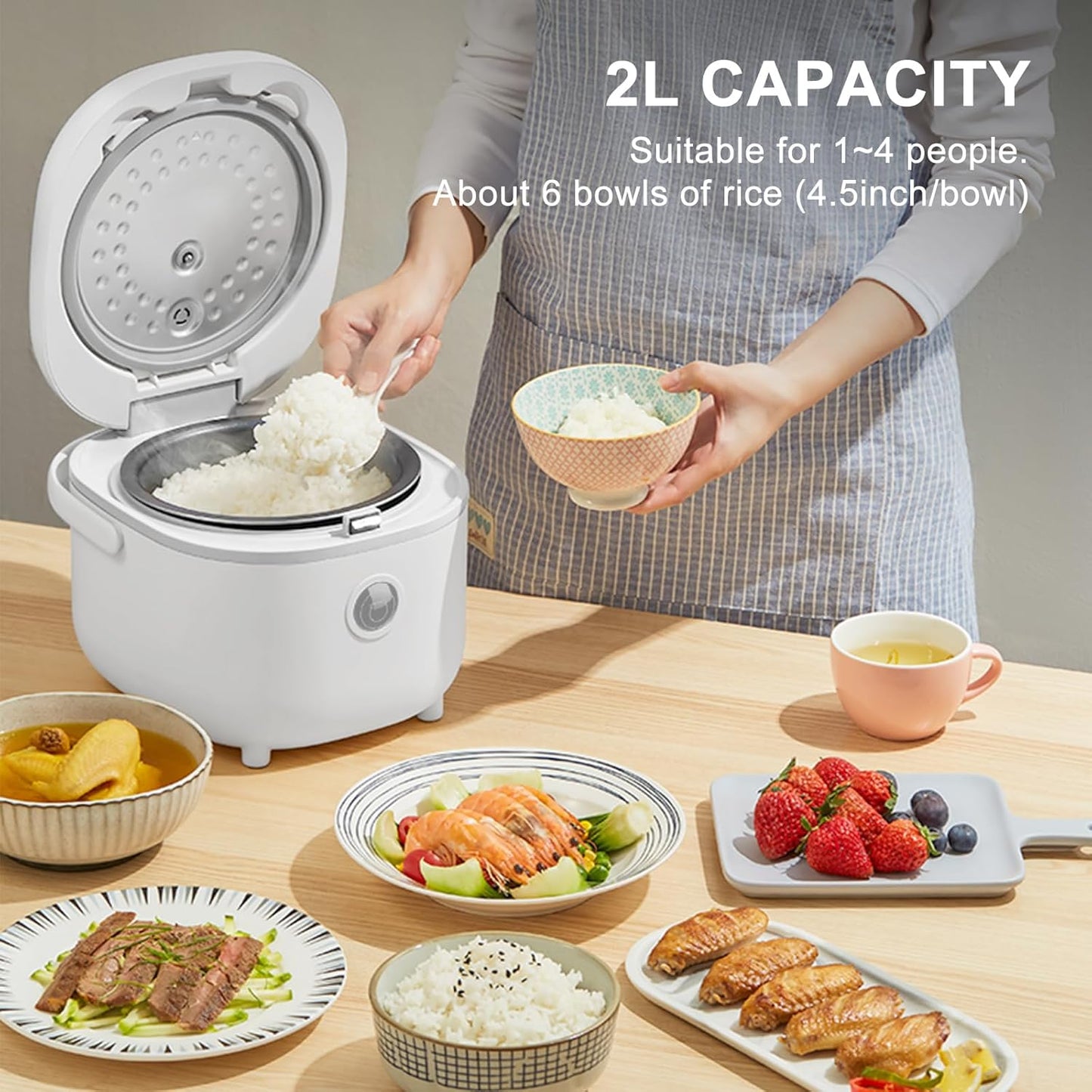 Bear 6 Multifunctional 4 Cups(Uncooked) Rice Cooker with Steamer for 1-4 People, Perfect for White/Brown Rice, Porridge, and Soup, White Rice Cooker