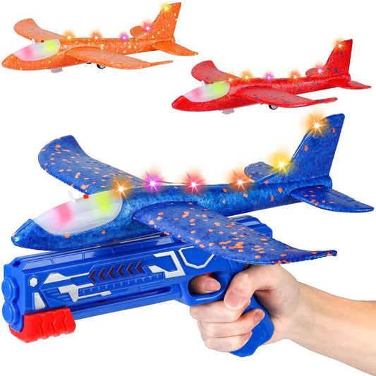 Winstico Boys Toys Age 4 5 6 7 8 9 Year Old Boy Gifts, Airplane Launcher Toy with 3 Pack Foam Glider Planes, Outdoor Garden Toys Birthday Present Gift for Kids Age 3 4 5 6 7 8 9 Year Old Boys