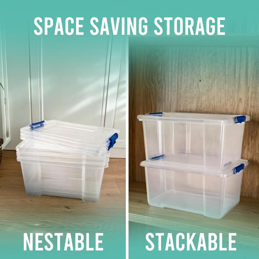 Klass Home Collection 3 x 50 Litre Storage Boxes with Lids Set of 3, Clip-Lock Lid, Sturdy 50L Clear Stackable Plastic Storage Box With Lid Containers For Home, Kitchen, Moving, Garage & Office