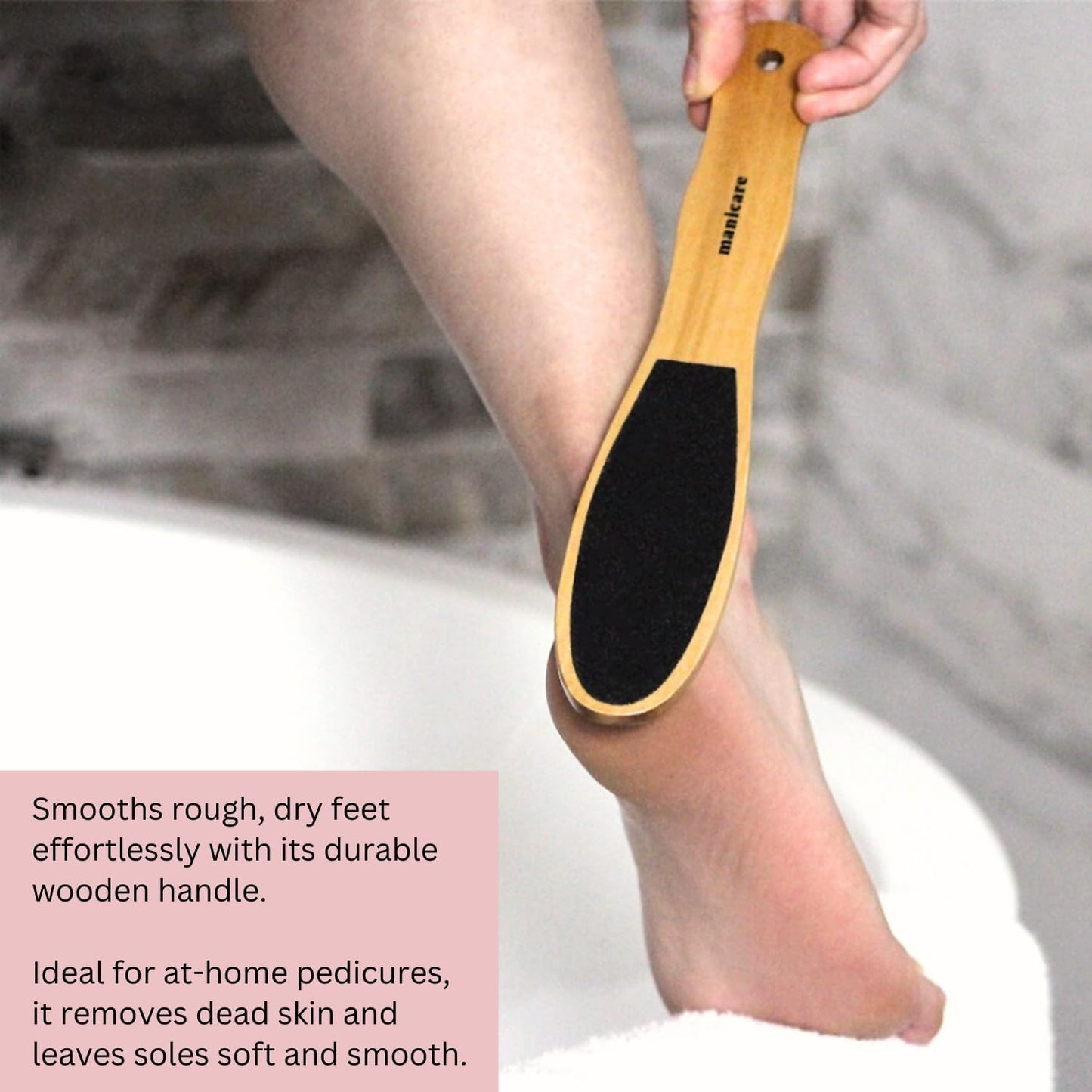 Manicare Smoothing Wooden Foot File, Double Sided To Exfoliate And Remove Dry Dead Skin, Eliminates Corns And Calluses, Pedicure Tool For Super Soft Feet, Natural Foot Scraper With Wood Handle