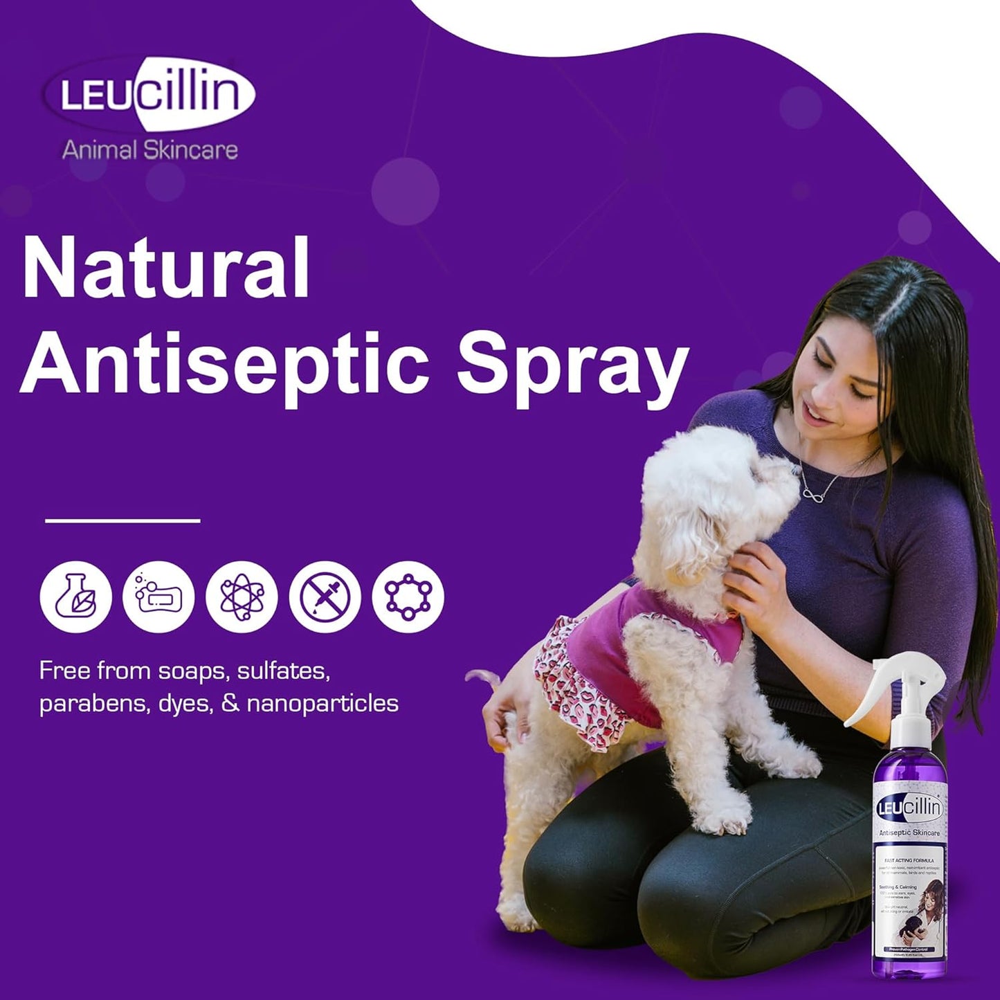 Leucillin Natural Antiseptic Spray - Antibacterial Antifungal Antiviral for Dogs Cats All Animals Itchy Skin Minor Wound Care and Skin Health | 150ml