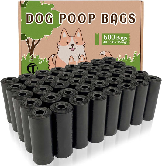 AiTodos® 600 Dog Poop Bags, Black, 31 x 22 cm, Poo Bag Dogs-Polyethylene Material(40 Rolls of 15 Counts)