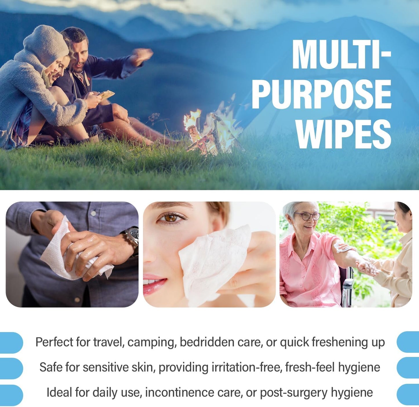 Comfy Life Premium Full Body Cleansing Wet Wipes For Adults - Large Luxury Fresh-feel Rinse-free Fragrance-free Bed Bath Intimate-care Soft Sheets (1 Pack (80 Wipes)