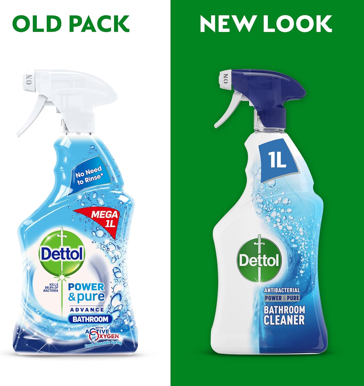 Dettol Power and Pure Antibacterial Bathroom Cleaner Spray, Limescale and Stain remover, Kills 99.9 Percent of Bacteria, 1 L,Package may vary
