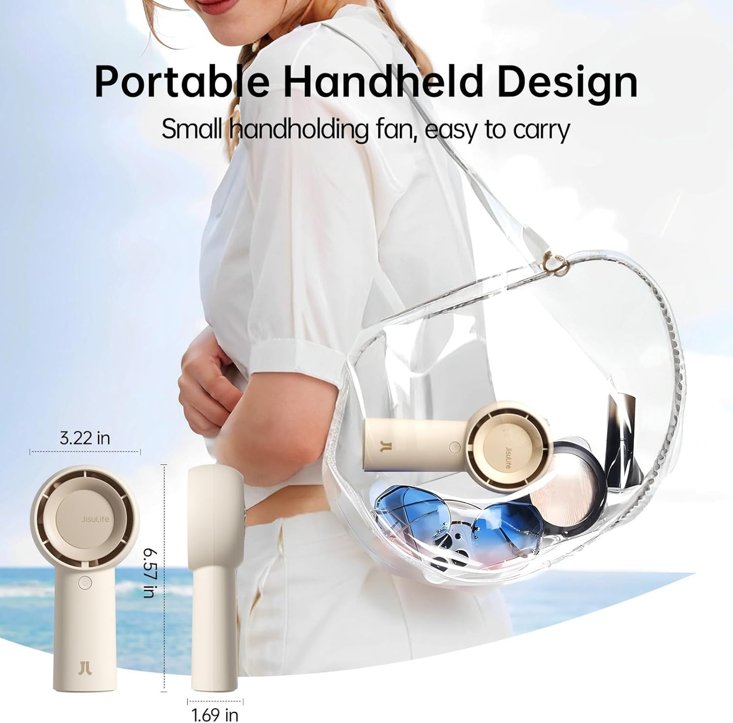 JISULIFE Mini Portable Handheld Turbo Fan – Up to 16H Cooling Time, 5 Speeds, USB Powered Personal Fan for Travel, Outdoor, Home & Office – Brown