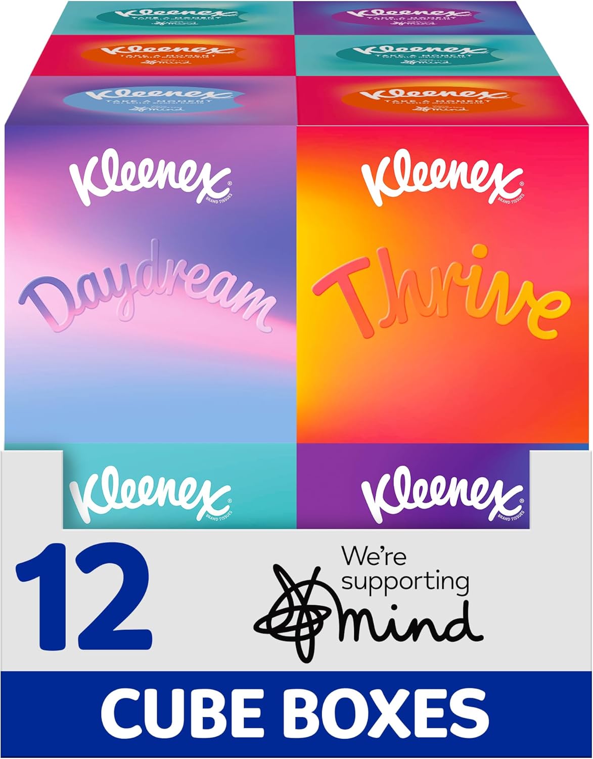 Kleenex® Take a Moment Collection Tissues - 12 Cube Tissue Boxes - in Aid of Mind - Contains 4 Different Designs