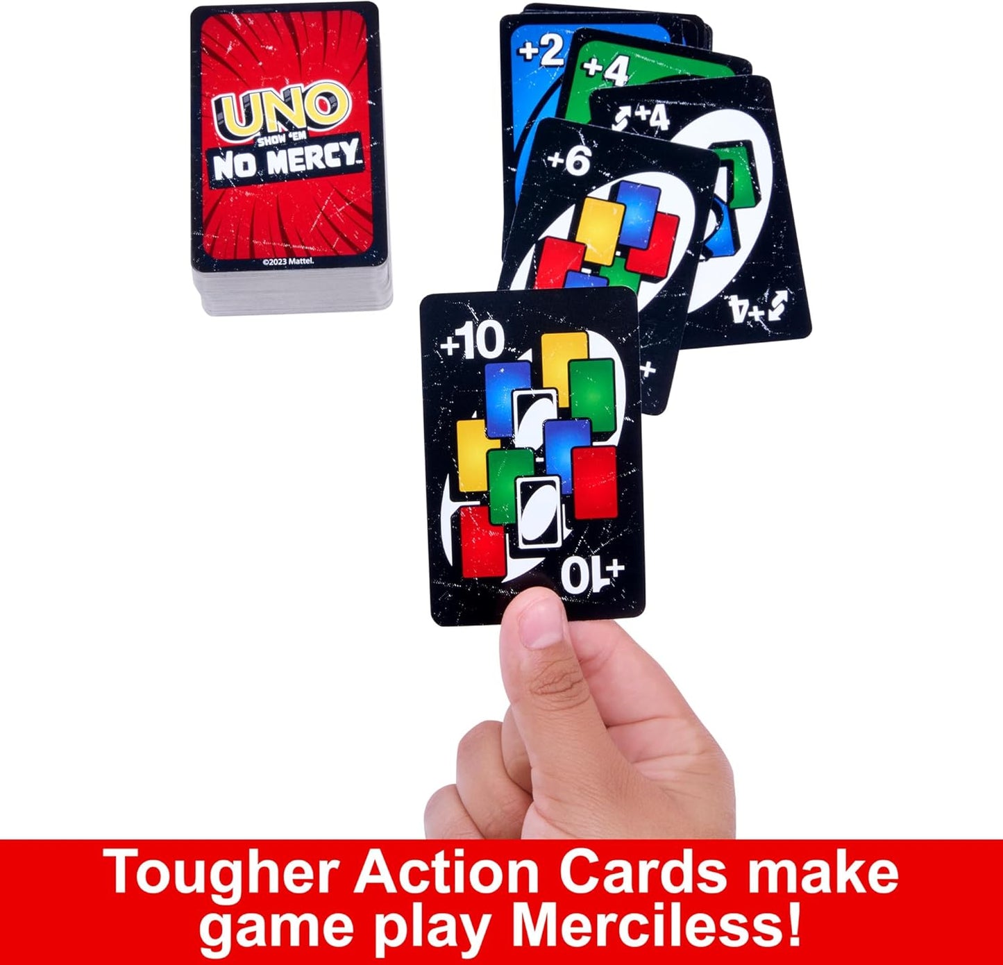 Mattel Games UNO Show ?em No Mercy Card Game for Kids, Adults & Family Parties and Travel With Extra Cards, Special Rules and Tougher Penalties., HWV18
