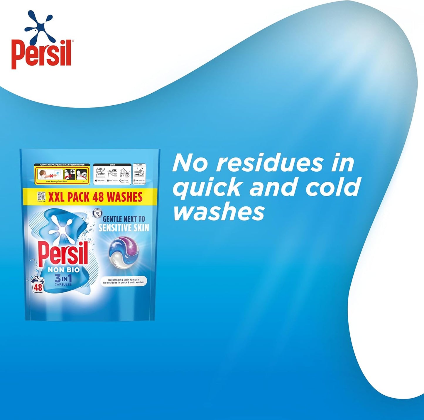 Persil Non Bio 3 in 1 Washing Capsules laundry capsules gentle next to sensitive skin for outstanding stain removal in quick & cold washes 48 washes
