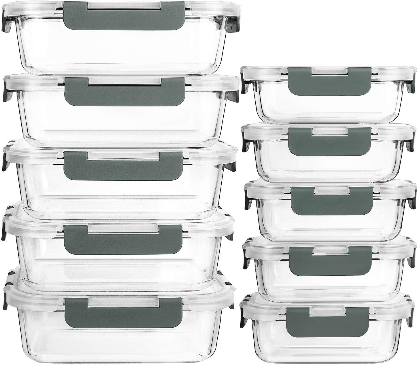 [10-Pack]Glass Meal Prep Containers -MCIRCO Food Storage Containers with Lifetime Lasting Snap Locking Lids, Airtight Lunch Containers, Microwave, Oven, Freezer and Dishwasher