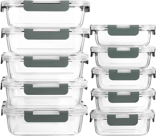 [10-Pack]Glass Meal Prep Containers -MCIRCO Food Storage Containers with Lifetime Lasting Snap Locking Lids, Airtight Lunch Containers, Microwave, Oven, Freezer and Dishwasher