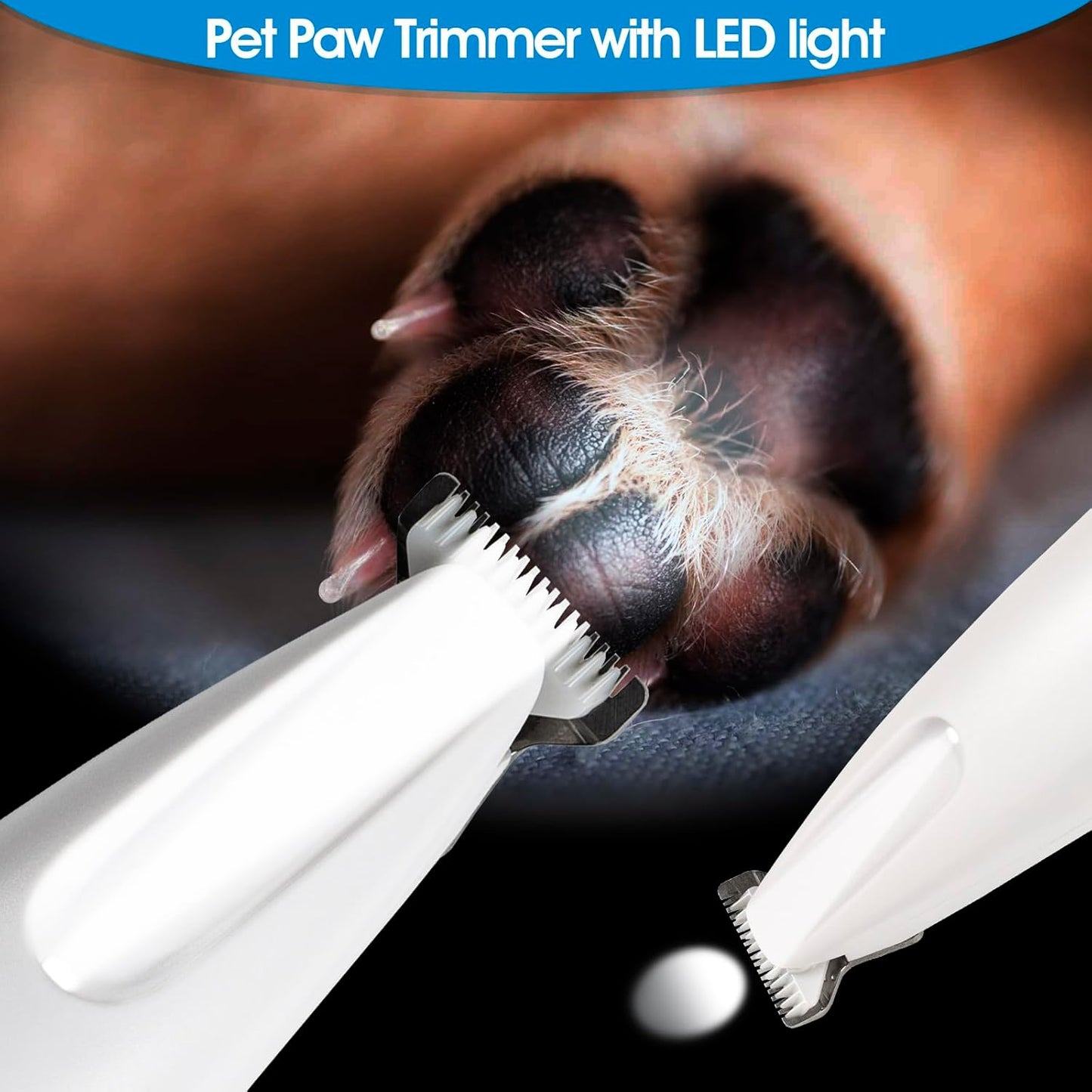 Upgrade Dog Paw Trimmer,Waterproof Pet Paw Trimmer,Dog Clippers with LED Light,Low Noise Pet Shaver for Dogs Cats