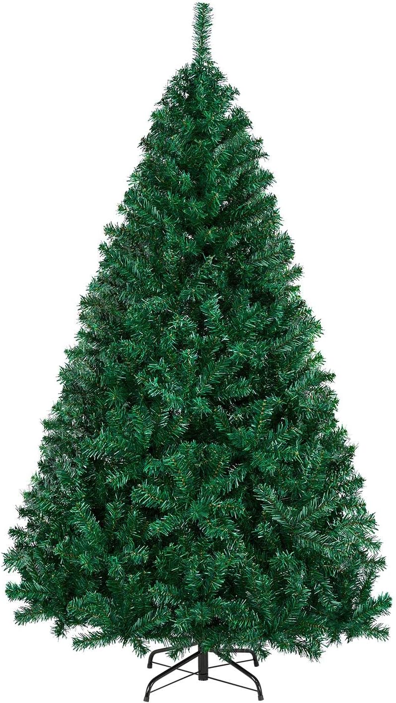 Yaheetech 6ft Hinged Spruce Christmas Tree Holiday Decoration Artificial Unlit Xmas Tree with 1000 PVC Flexible Tips, Green