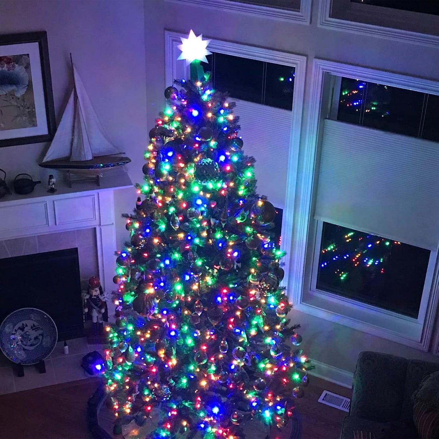 EAMBRITE Christmas Fairy Lights 20m 200 LED Multicolour String Lights Mains Powered with Christmas Music Sync Waterproof Outdoor Lights Decorations for Party Indoor Outdoor Garden - Green Cable