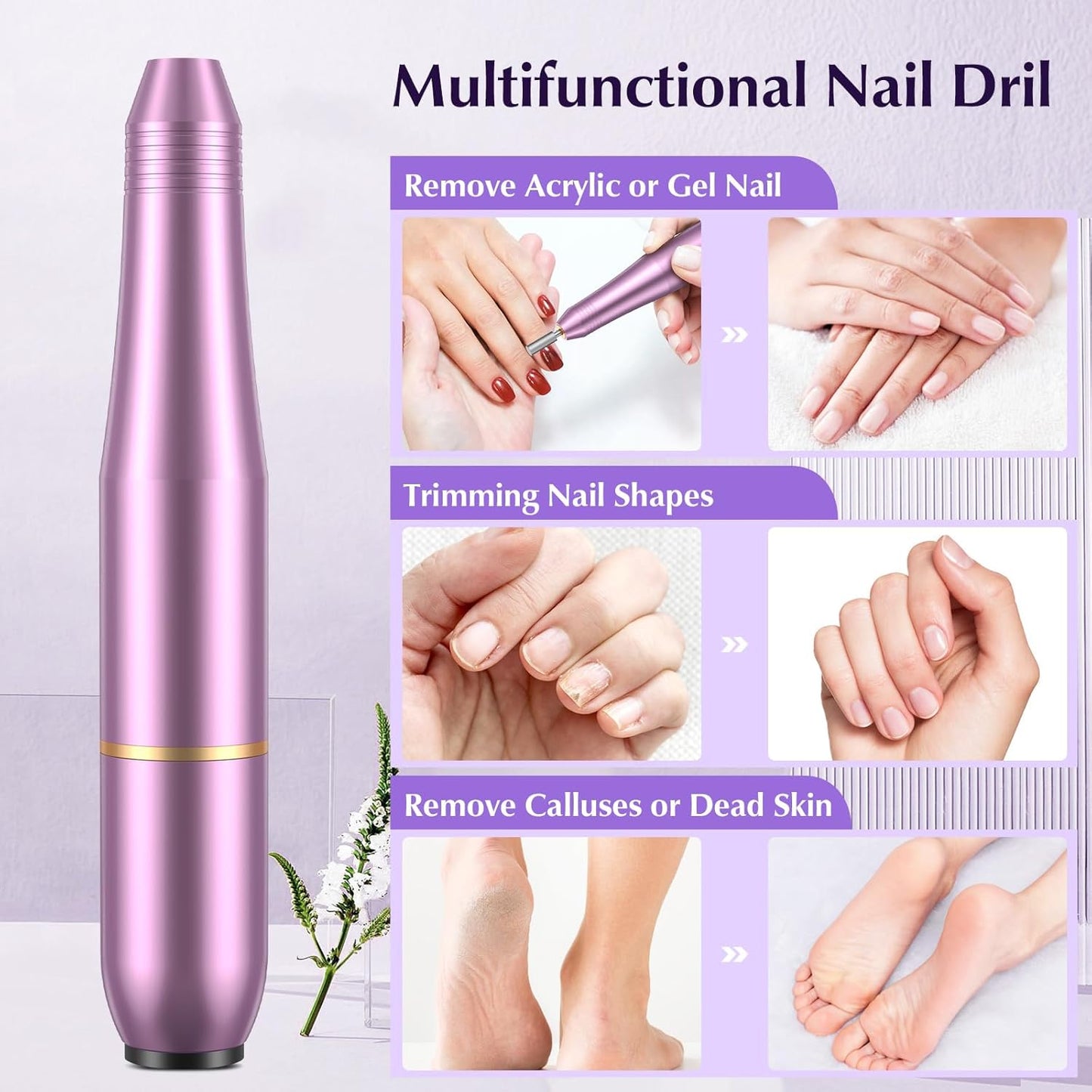 Professional Electric Nail Drill Machine – 20,000 RPM Adjustable Speed Manicure & Pedicure Set with 6 Drill Bits, Low Vibration & Noise – Ideal for Gel & Acrylic Nails