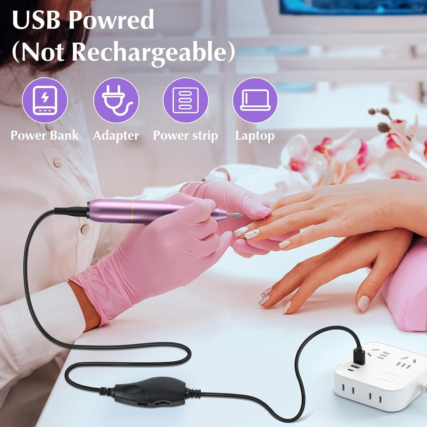 Professional Electric Nail Drill Machine – 20,000 RPM Adjustable Speed Manicure & Pedicure Set with 6 Drill Bits, Low Vibration & Noise – Ideal for Gel & Acrylic Nails