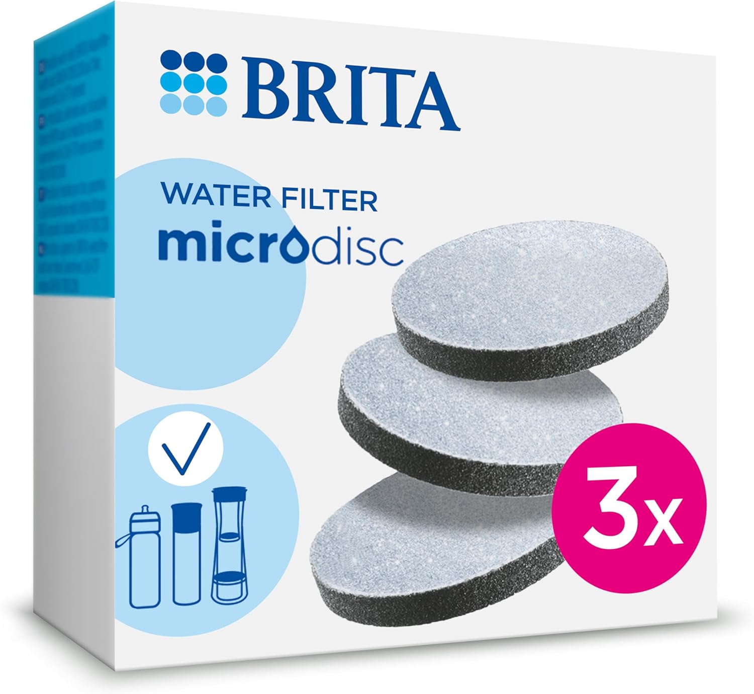 BRITA MicroDisc Replacement Filter Discs for FillandGo and Filter Bottles, Reduce Chlorine, microparticles and Other impurities - 3 Pack