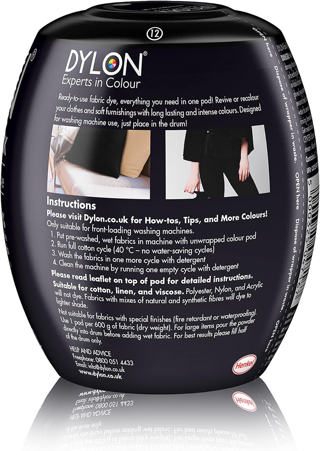 Dylon Washing Machine Fabric Dye Pod Intense Black, 350g, Packaging May Vary