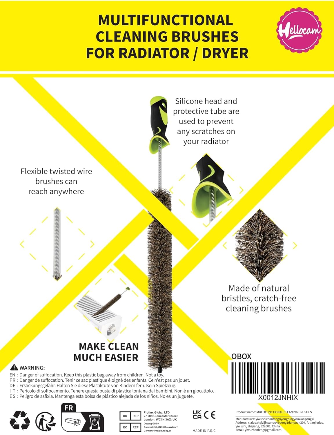 Radiator Cleaner Brush Thin Long 81cm Boar Bristles, Radiator Duster Brush Long Thin Bendable Flexible with Easy Grip Handle, Radiator Brushes for Cleaning Dust Inside Vanes and Backside