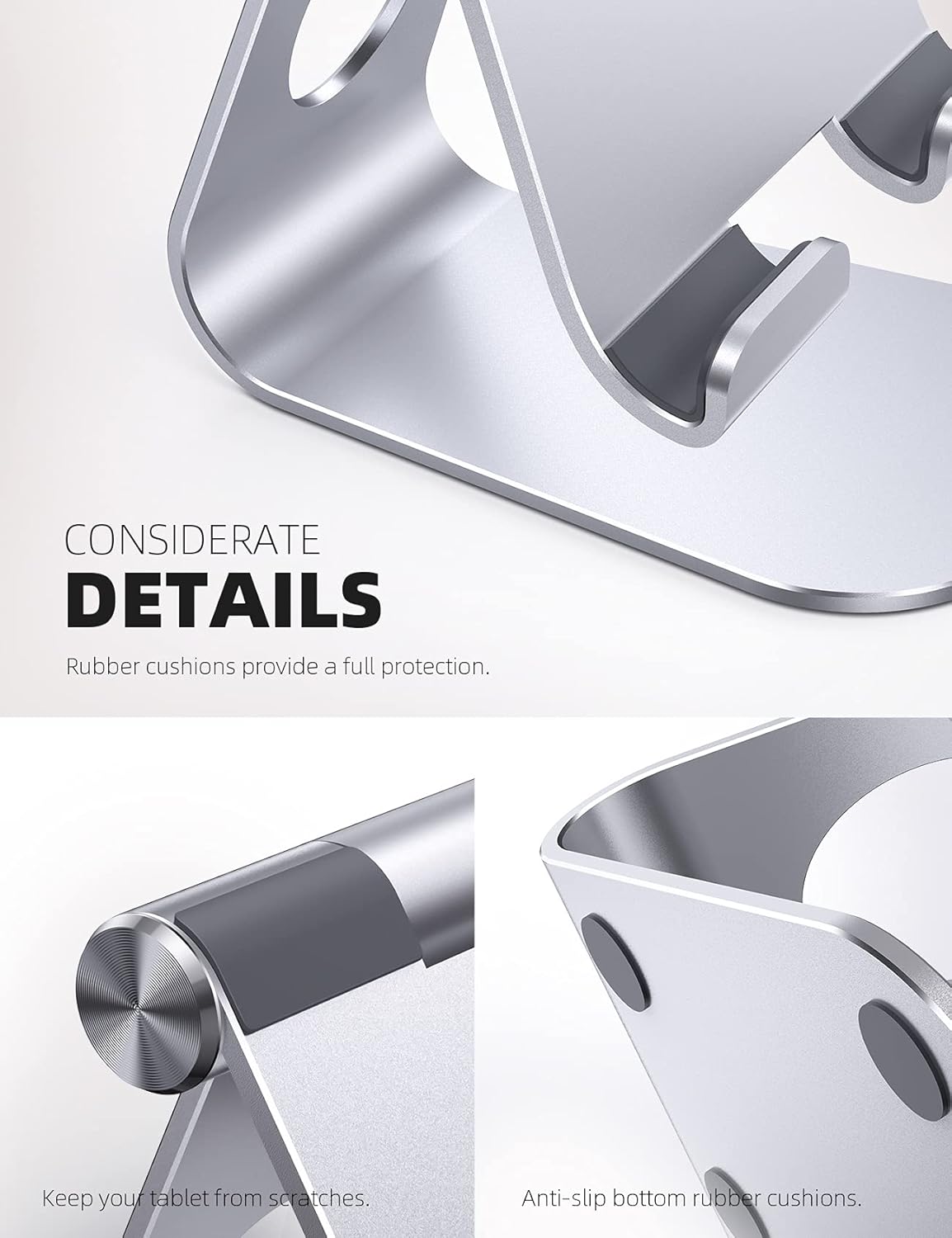 Lamicall Tablet Stand, Adjustable Tablet Holder - Desktop Stand Dock Compatible with New iPad 2024 Pro 9.7, 10.5, 11, 12.9, 13, Air mini 2 3 4 5 6, Switch, Samsung Tab, other Tablets - Silver