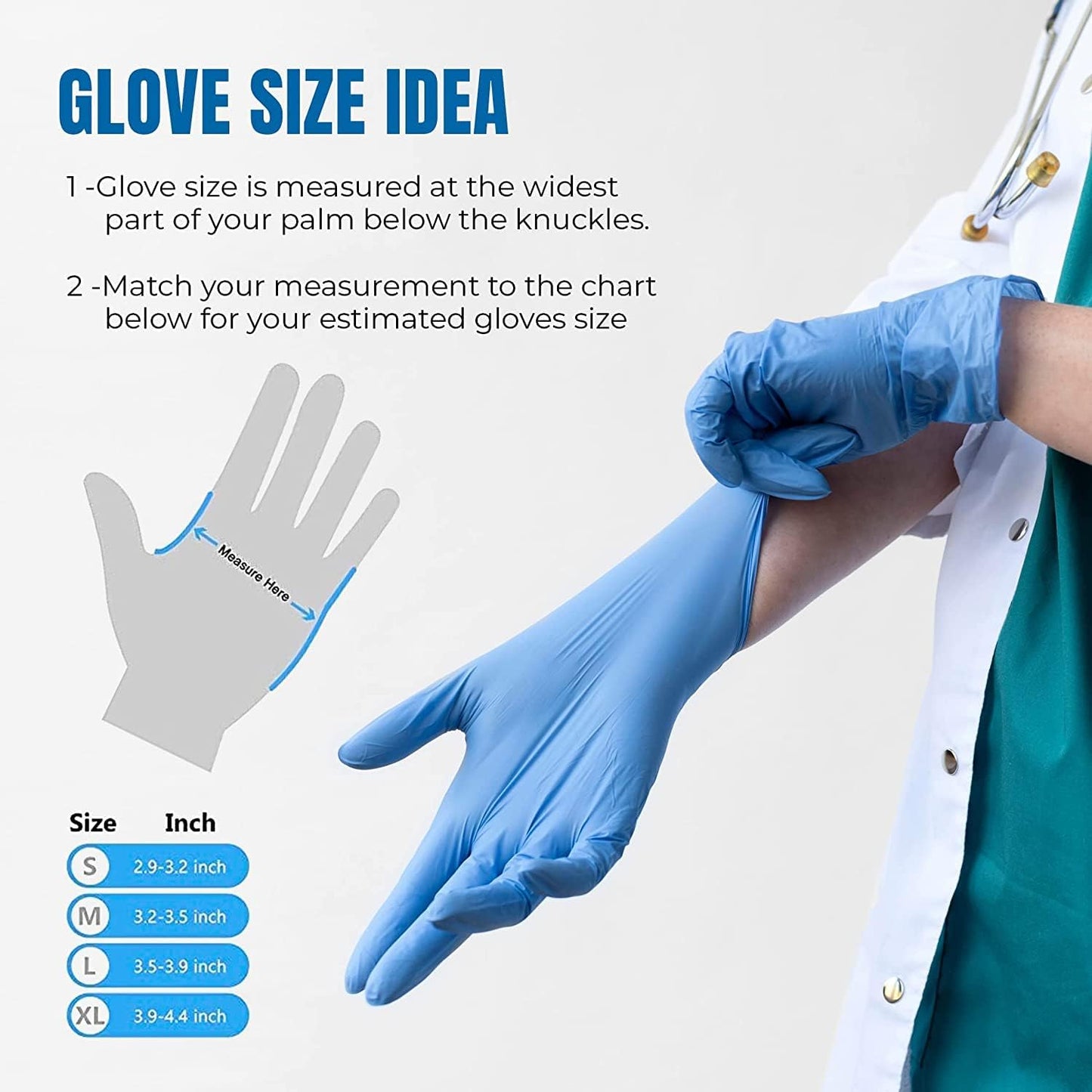Disposable Gloves - Latex-Free Nitrile Gloves, Pack of 100, Powder-Free, Food Safe, Medical Grade (Large, Blue)
