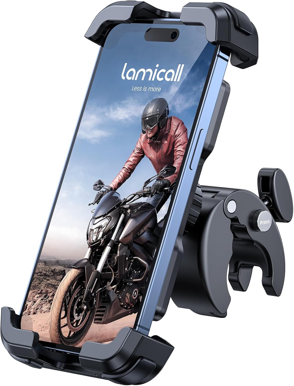 Lamicall Motorcycle Phone Holder Bike - Motorbike Phone Mount, Bike Phone Holder with Quick Release Handlebar Clamp for iPhone 16 15 14 Pro Max Plus, 13 12 11 Pro Max Mini, Xs XR X, SE, 4.7-6.8” Phone