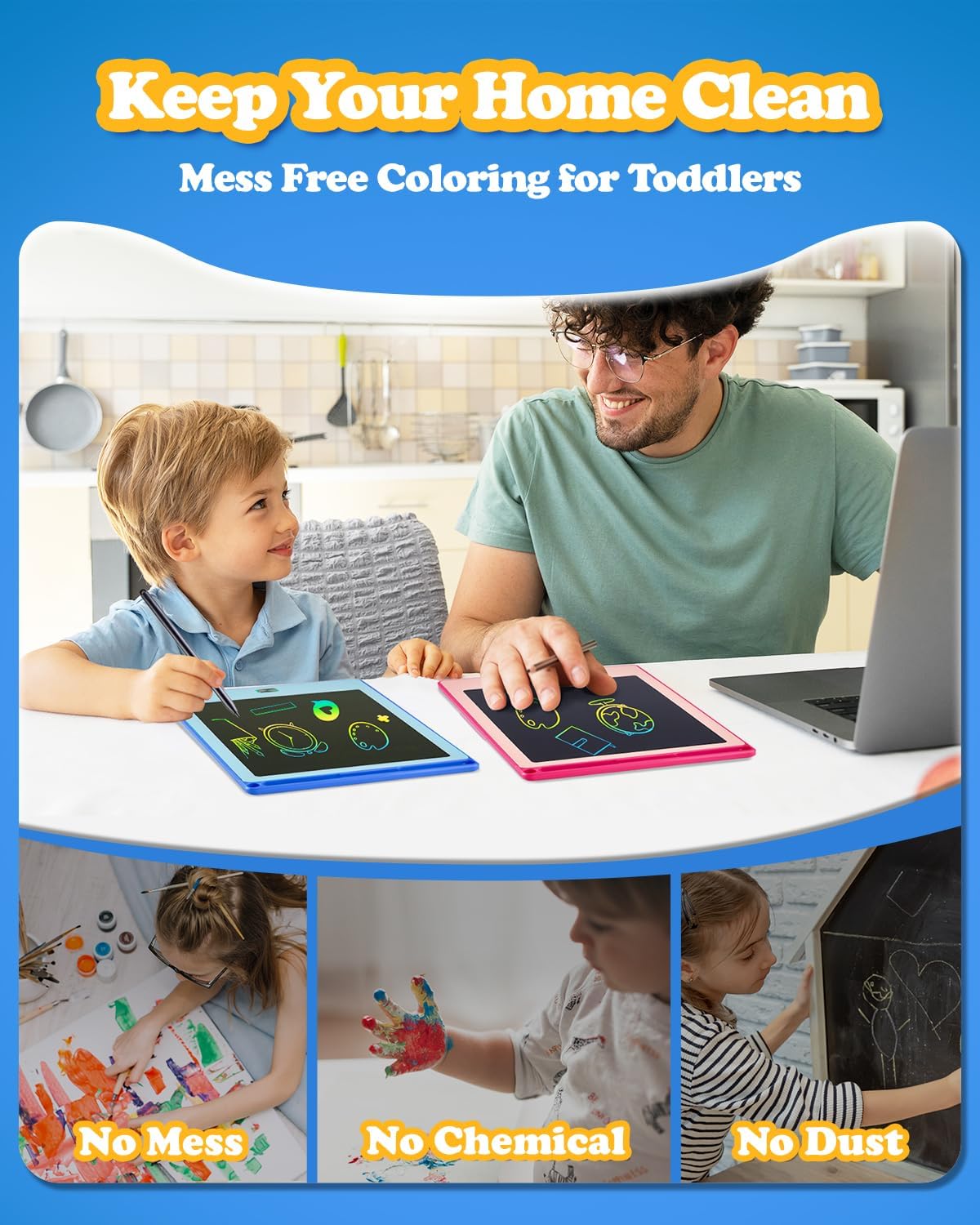 2 Pack LCD Writing Tablet for Kids, 8.5 Inch Drawing Tablet for Kids Travel Games Activity,Toddlers Toys Learning Board Toys Christmas Stocking Fillers Birthday Gifts for Kid Blue&Pink