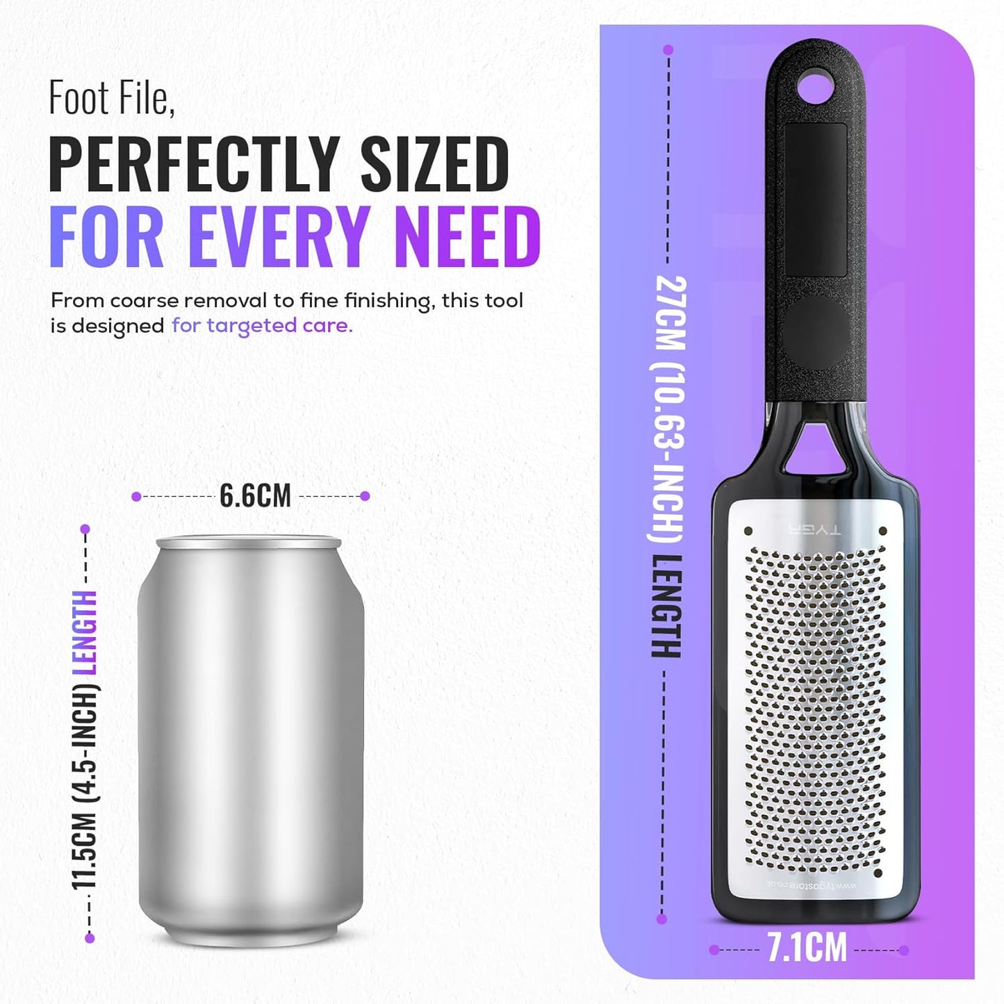 TYGA Foot Rasp Foot File and Callus Remover - Pedicure Tool for Dead Skin Removal, Feet Hard Skin Remover, Foot Scraper, Can Be Used on Both Wet and Dry Feet, Surgical Grade Stainless Steel File.