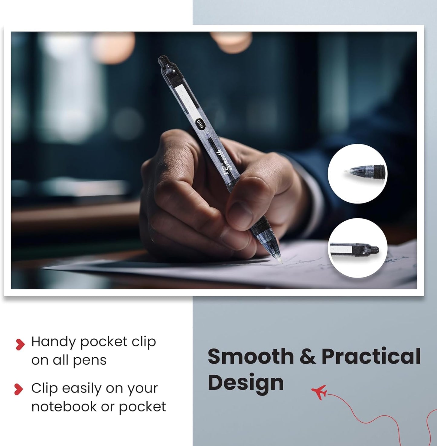 Zebra Pen Z Grip Black Ballpoint, Smooth & Comfortable Pens With Pocket Clip, Retractable Ballpoint, Reliable Black Biro Pens Multipack For Everyday Use - Black Ink, Medium Point