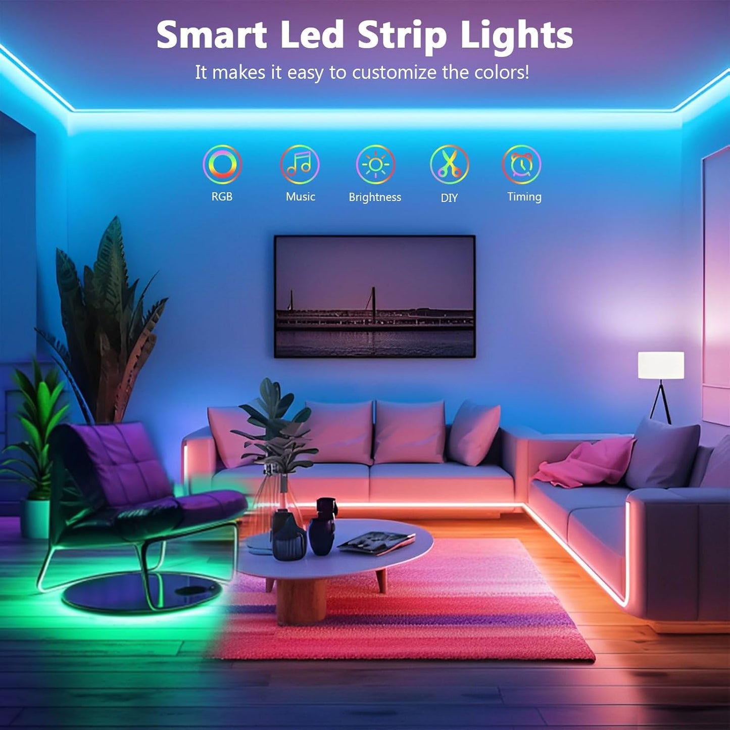 Led Strip Light, 10m Led Lights, Cuttable Led Light Strips with Smart App Control Remote, Music Sync Colour Changing RGB Led Strip Lights for Room Decoration
