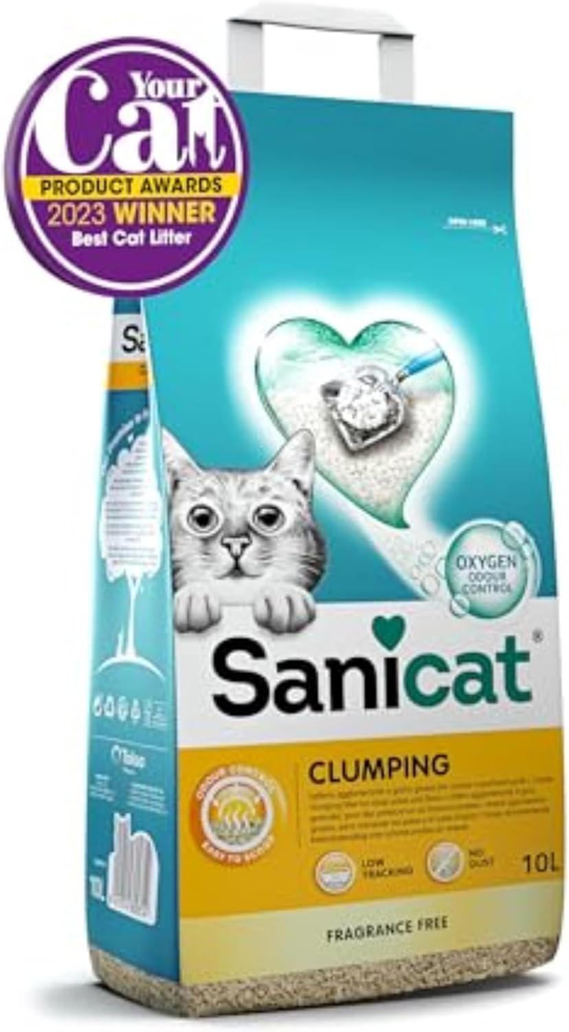 Sanicat - Clumping Unscented Cat Litter | Made of natural minerals with guaranteed odour control | Absorbs moisture and makes cleaning easier | 10 L capacity