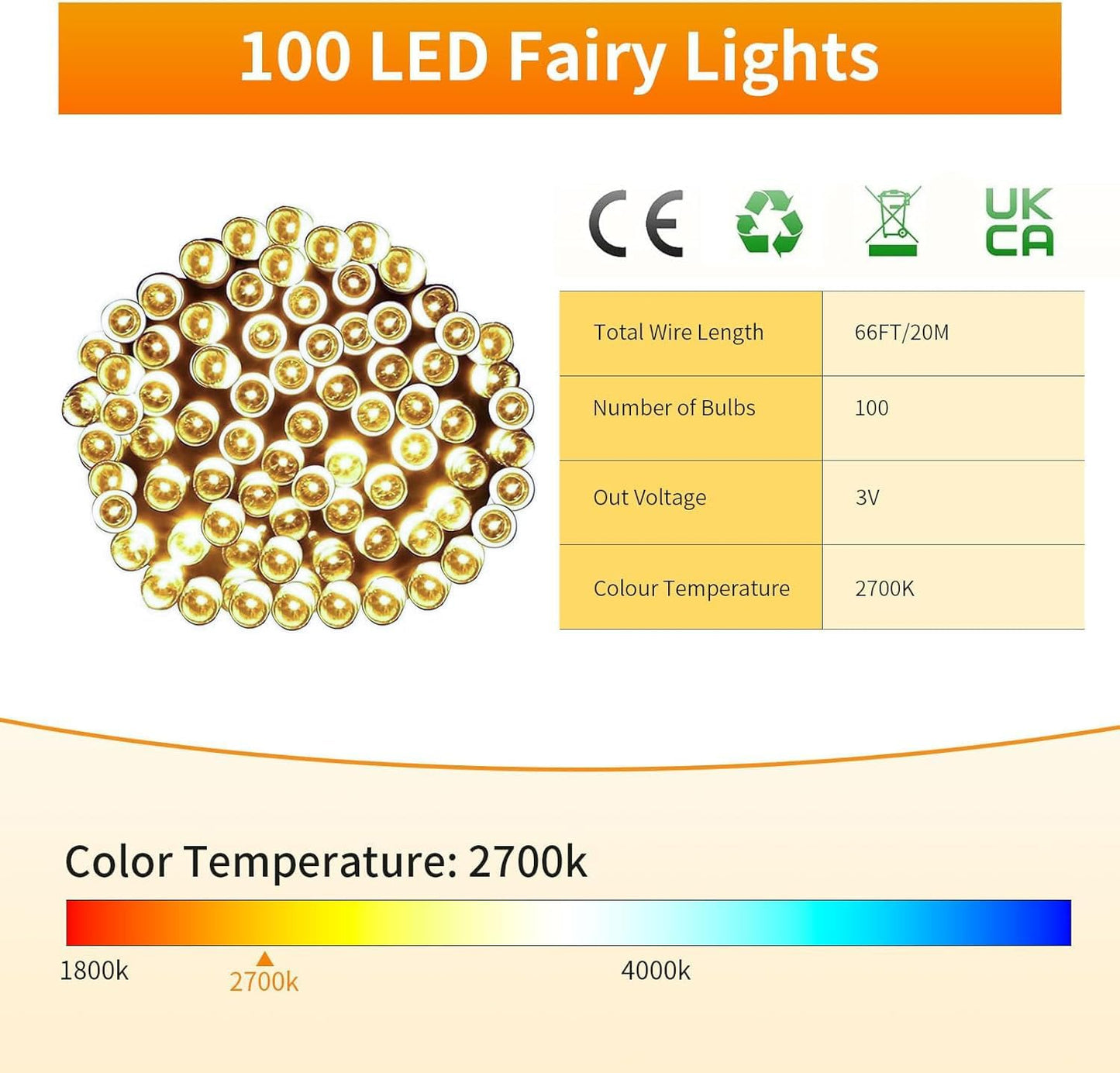 Gresonic100/200/300/400LED Fairy Lights,8 Modes Timer String Lights for Bedroom Plug in,Warm White Outdoor Garden Lights Mains Powered Waterproof for Indoor,Party (100LED, 8 Modes Warm White)