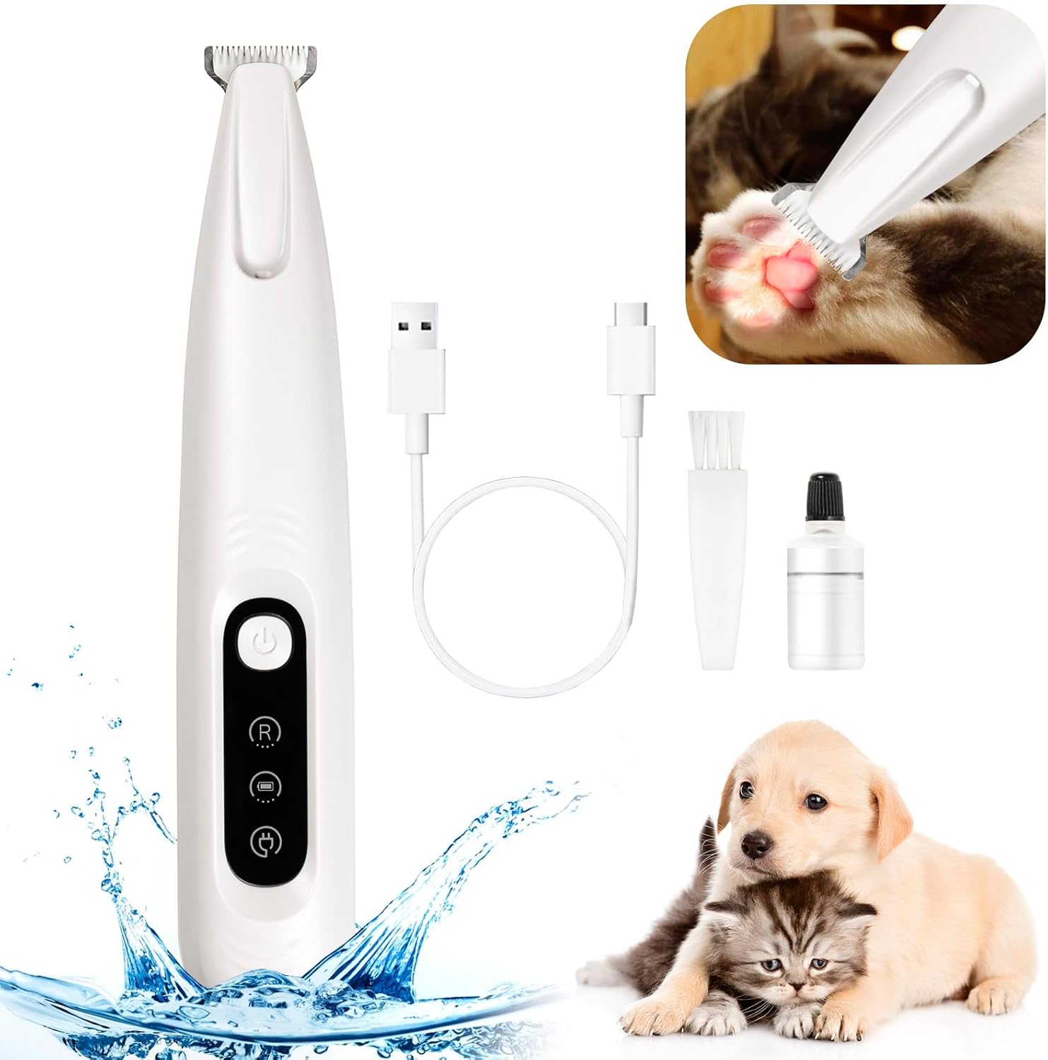 Upgrade Dog Paw Trimmer,Waterproof Pet Paw Trimmer,Dog Clippers with LED Light,Low Noise Pet Shaver for Dogs Cats