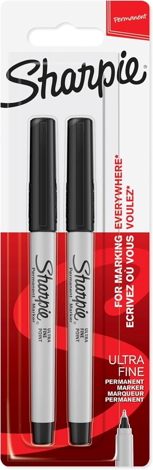 Sharpie Permanent Markers | Ultra Fine Point for Precise Marks | Black Ink | 2 Marker Pens