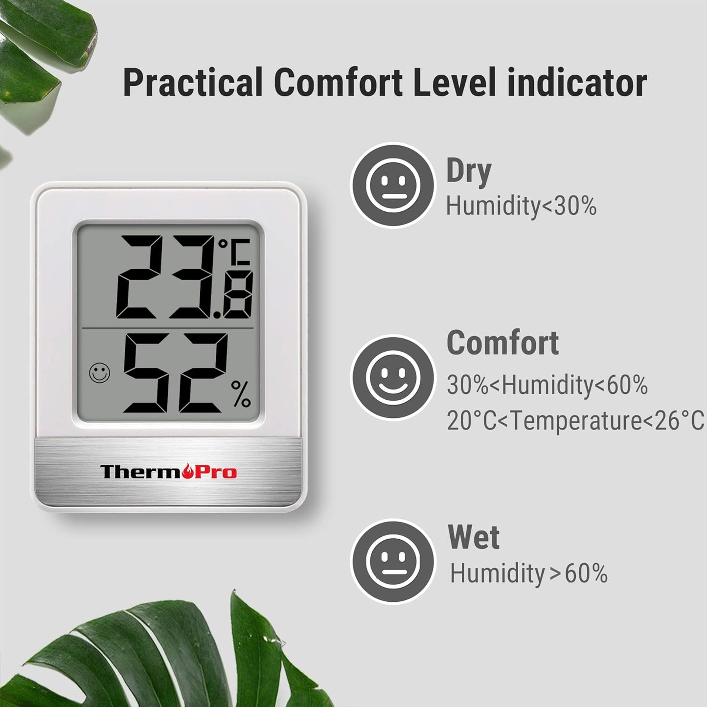 ThermoPro TP49-2 Digital Room Thermometer Indoor Hygrometer Mini Temperature Monitor Humidity Meter for Home Office Air Comfort Thermo Hygrometer