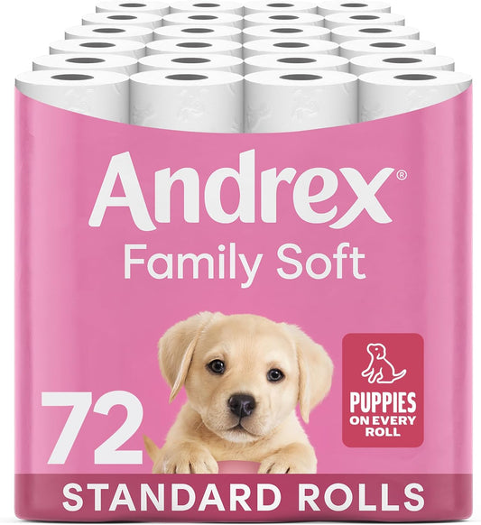 Andrex Family Soft Toilet Tissue 72 Rolls (Previously Andrex Gentle Clean) Gentle on your Family’s skin– Bulk Pack of 72 Toilet Rolls, FSC Certified