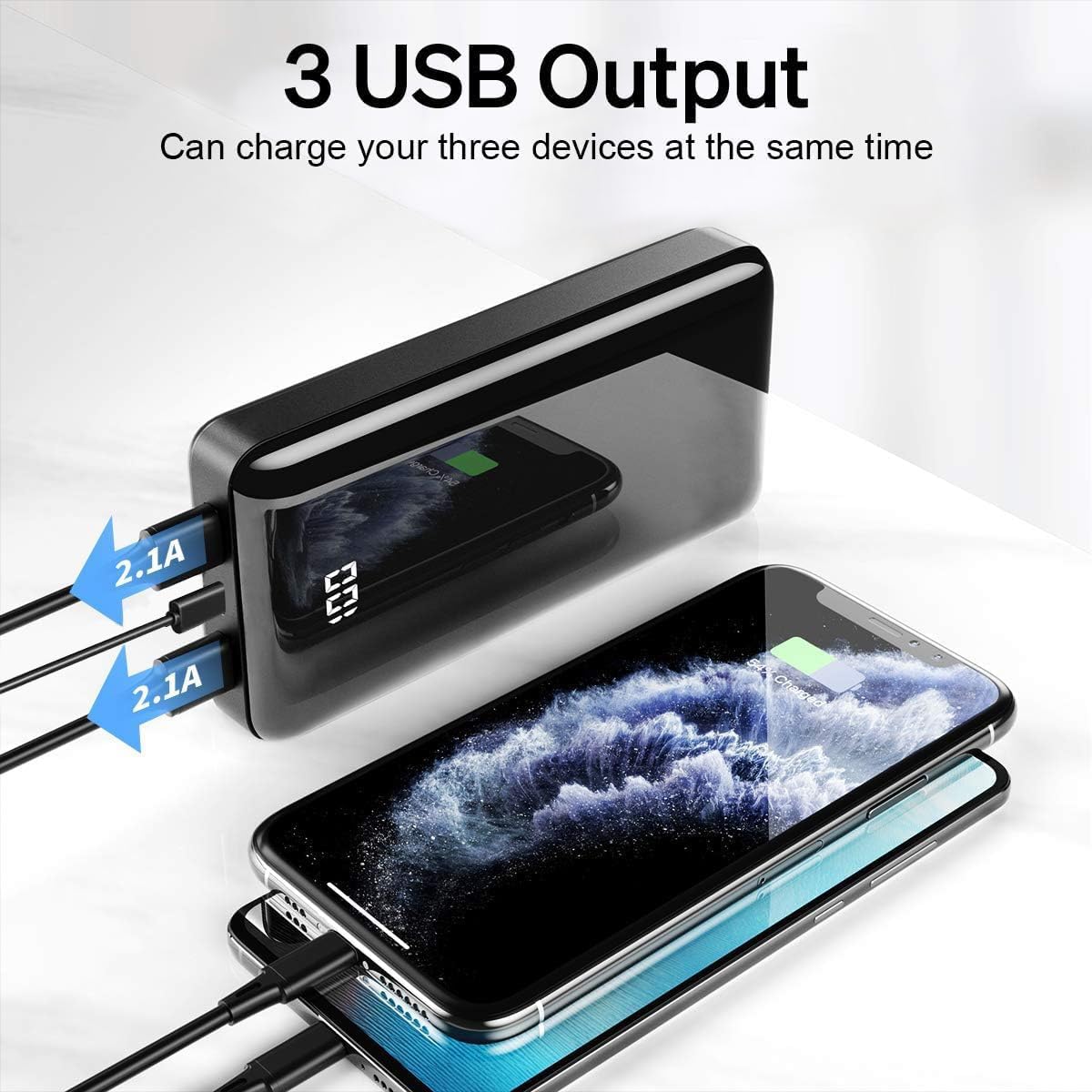 27,000mAh Power Bank with QC 4.0 & USB-C 22.5W Fast Charging – Portable Charger with 3 Outputs & 2 Inputs – Compatible with Smartphones