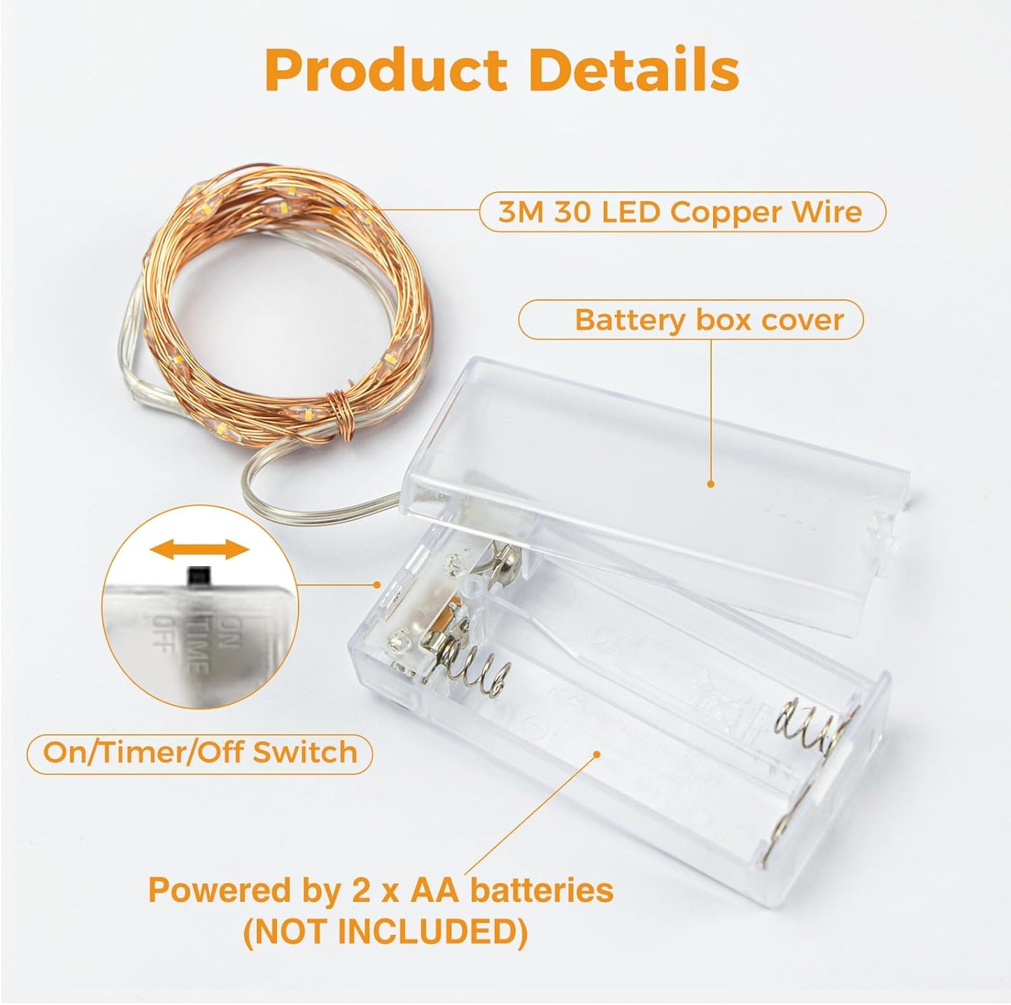 litogo Battery Fairy Lights Indoor with Timer, 3M 30LED String Lights Battery Operated, Waterproof Copper Wire Christmas Lights for Outdoor Bedroom Party Wedding Decorations, Warm White