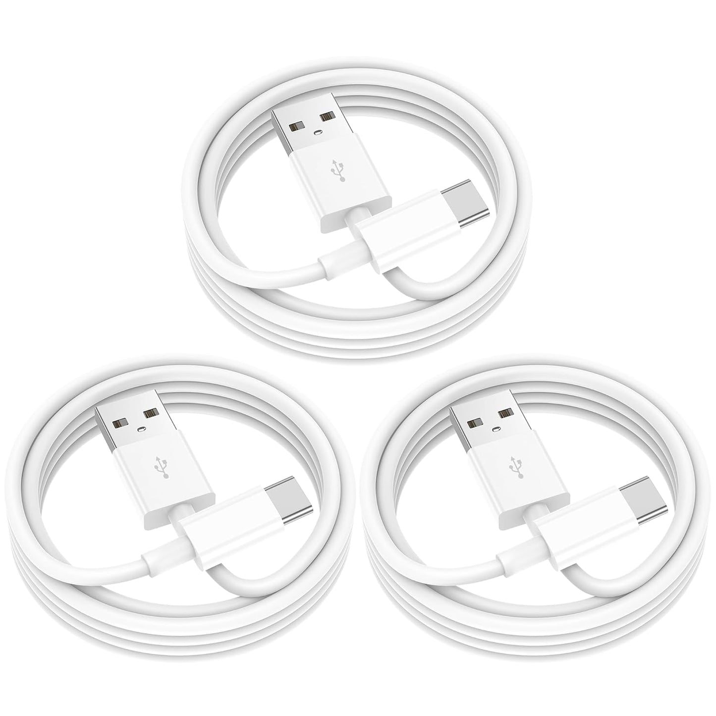 USB C Charger Cable 3Pack, USB A to USB C Cable 2M, Type C Charger Cable Fast Charging for iPhone 15 16/Plus/Pro/Pro Max, for Samsung Galaxy S22 S21 S8 S9 Note 10 9 - White