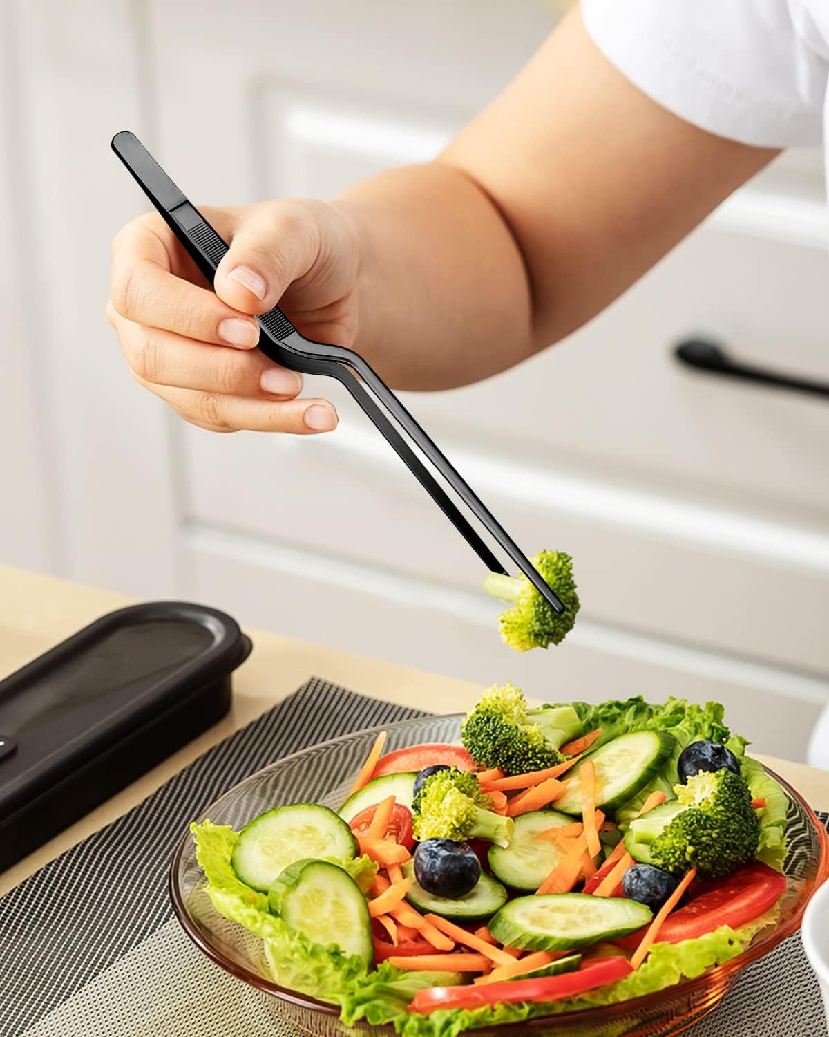 12 inch Fine Cooking Tweezers Set, Professional Stainless Steel Food Tongs, Kitchen Black Long Chef for Cooking, Plating, Decorating and BBQ