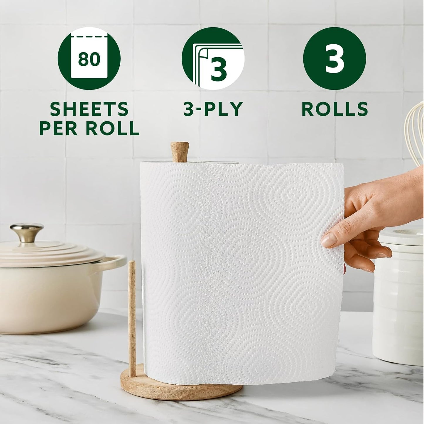 Classic Kitchen Roll, 3-ply, Strong and Absorbent, 3 Rolls (1 Pack of 3), 80 Sheets per Roll, FSC Certified
