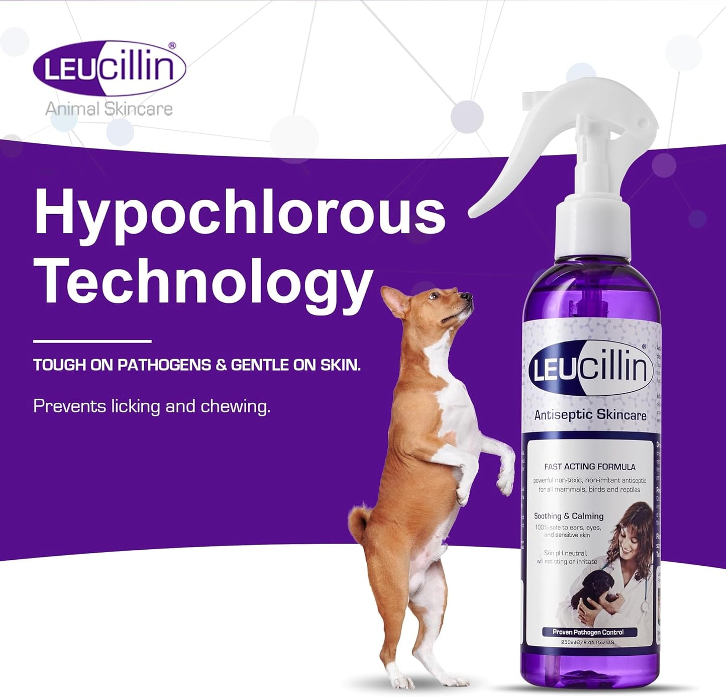 Leucillin Natural Antiseptic Spray - Antibacterial Antifungal Antiviral for Dogs Cats All Animals Itchy Skin Minor Wound Care and Skin Health | 150ml