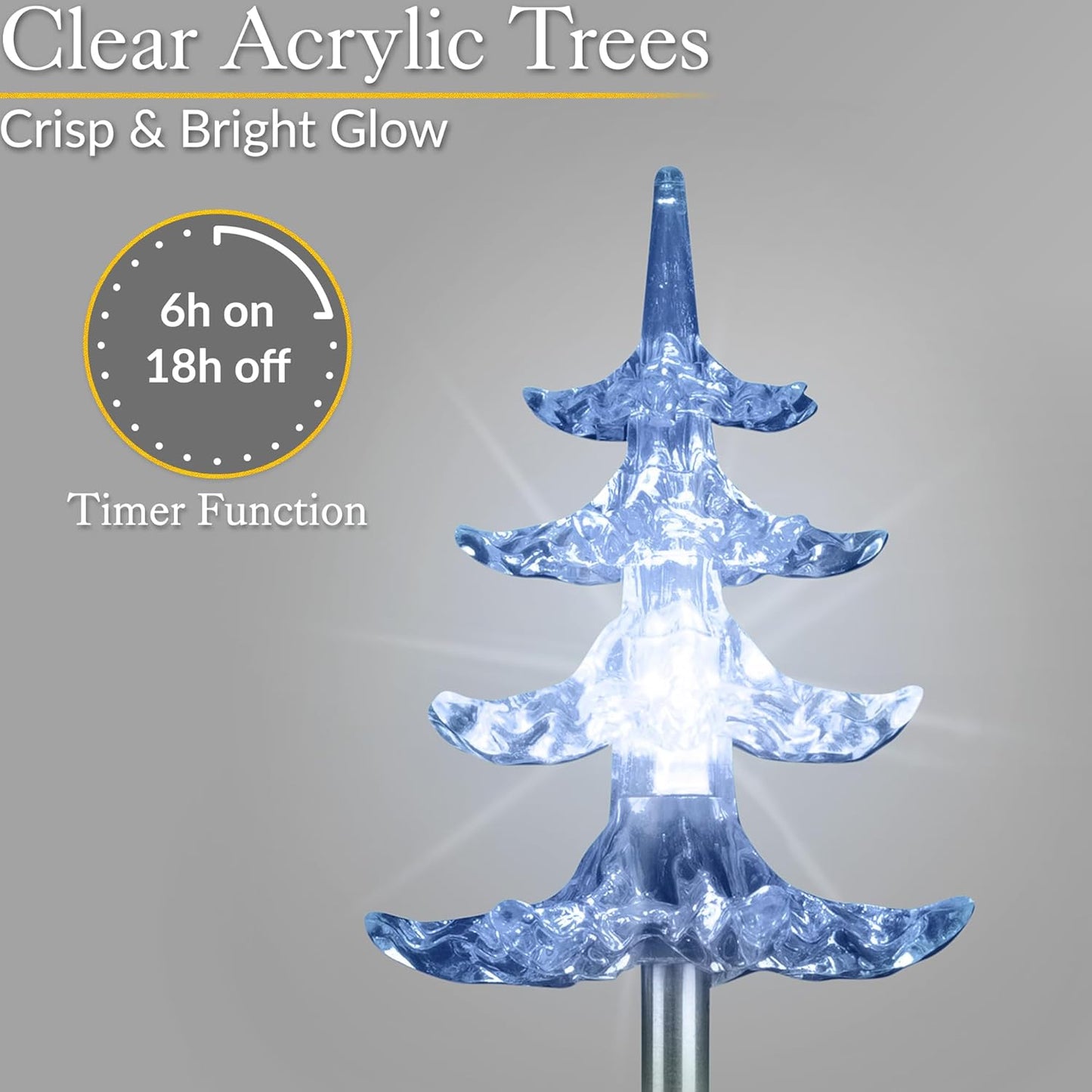 CHRISTOW Christmas Tree Path Lights, White LED Outdoor Pathway Stake Decorations, Battery Operated with Timer (Set Of 4)