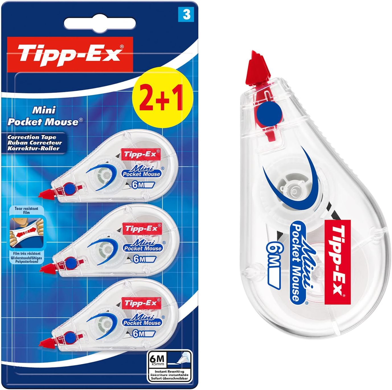 Bic Tipp-Ex Mini Pocket Mouse Correction Tape – Pack of 2 + 1,white
