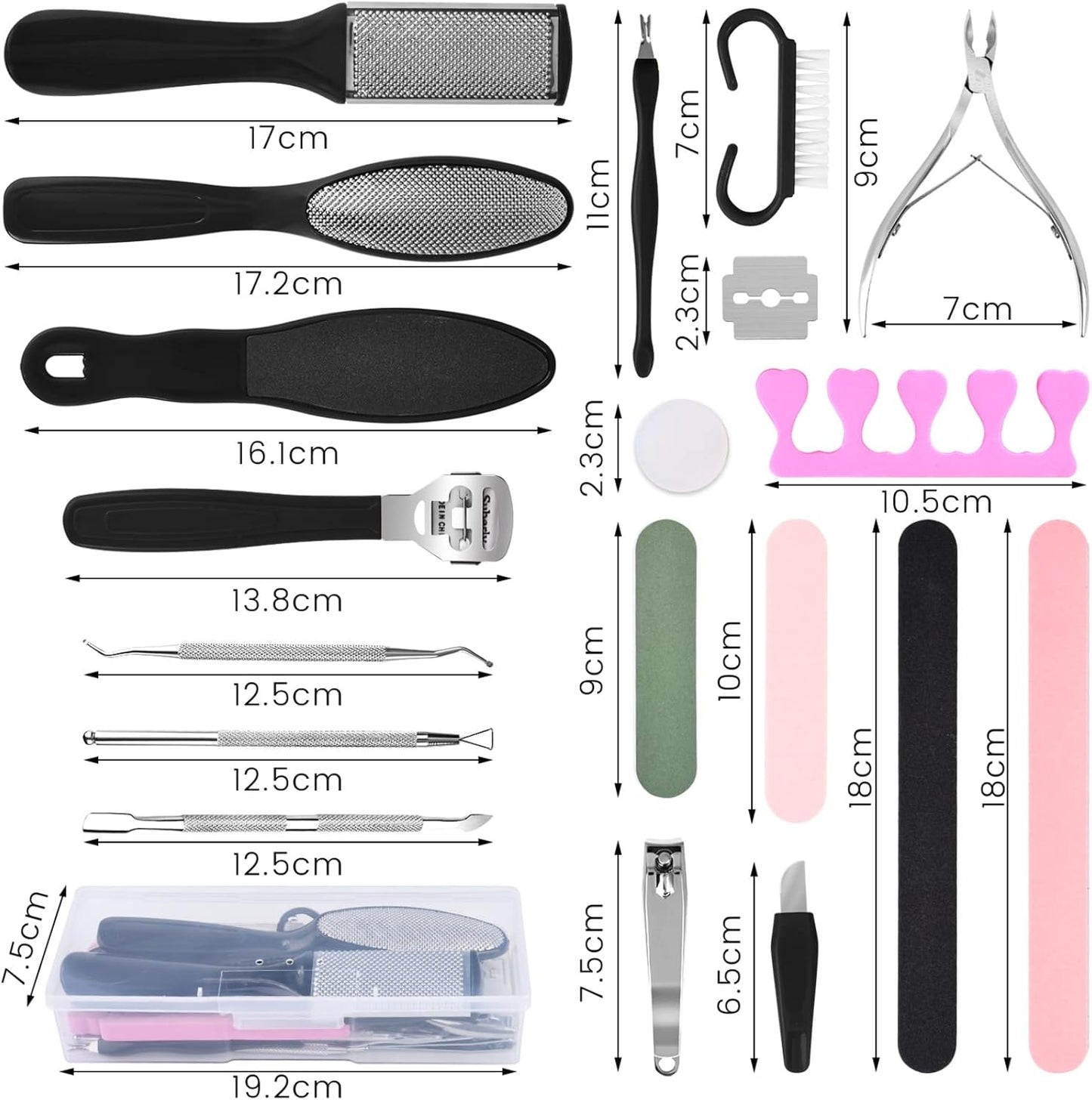 Foot File Pedicure Set, 30 in 1 Foot Files Foot Care Scrubber Kit Hard Skin Remover Feet Scrub for Women Men Salon or Home(Black)