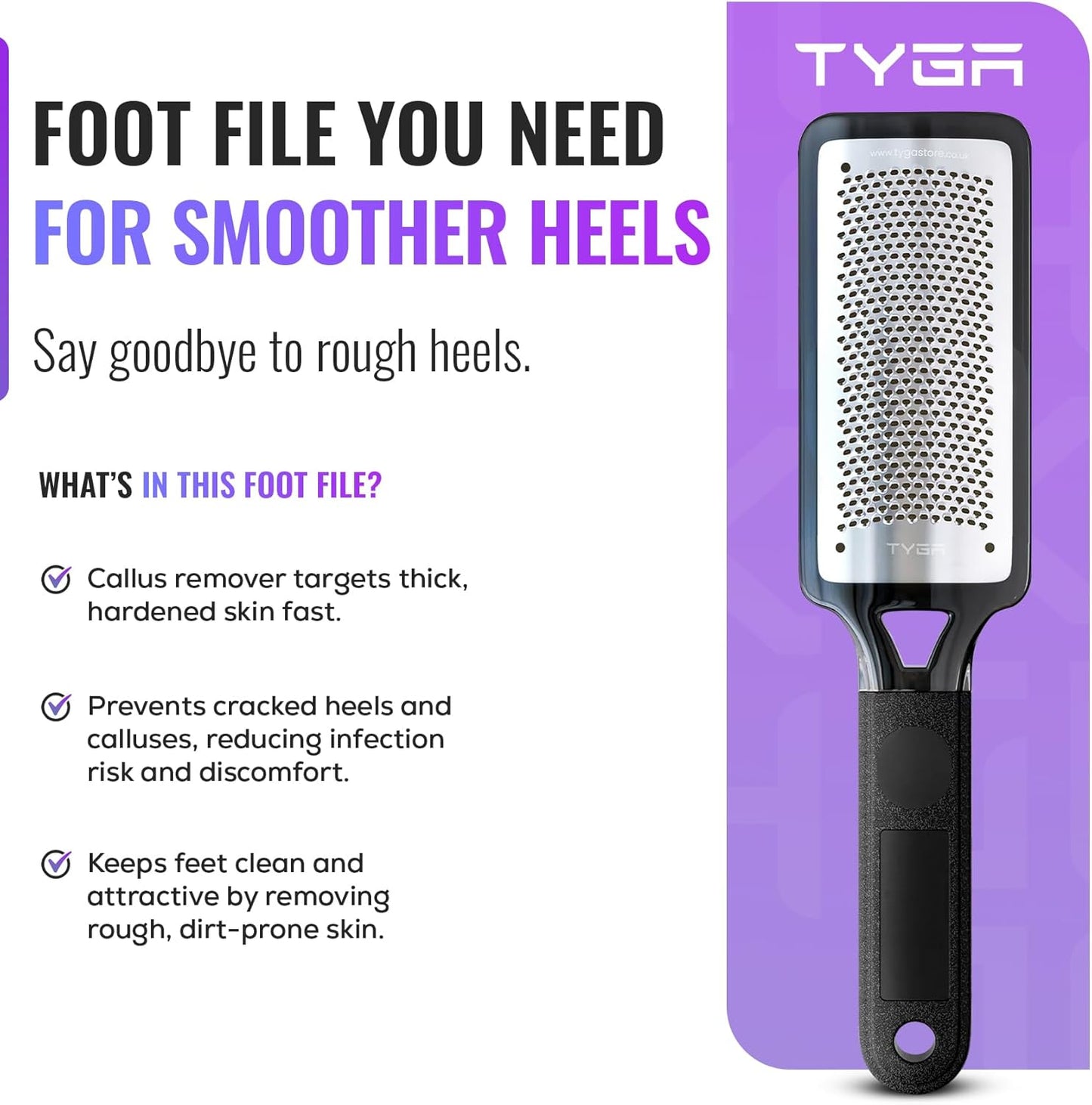 TYGA Foot Rasp Foot File and Callus Remover - Pedicure Tool for Dead Skin Removal, Feet Hard Skin Remover, Foot Scraper, Can Be Used on Both Wet and Dry Feet, Surgical Grade Stainless Steel File.