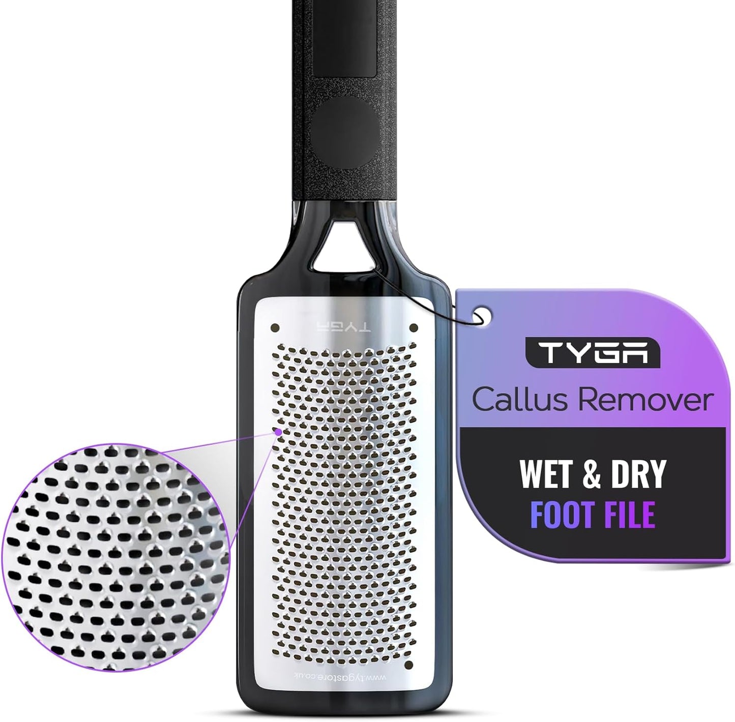 TYGA Foot Rasp Foot File and Callus Remover - Pedicure Tool for Dead Skin Removal, Feet Hard Skin Remover, Foot Scraper, Can Be Used on Both Wet and Dry Feet, Surgical Grade Stainless Steel File.