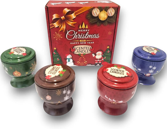 Christmas Scented Candle Gift Set for Women – 4 Pack Large 4oz Soy Wax Aromatherapy Candles in Decorative Metal Tins, Relaxing Xmas Gifts for Her, Mum, Birthday & Mother’s Day Present