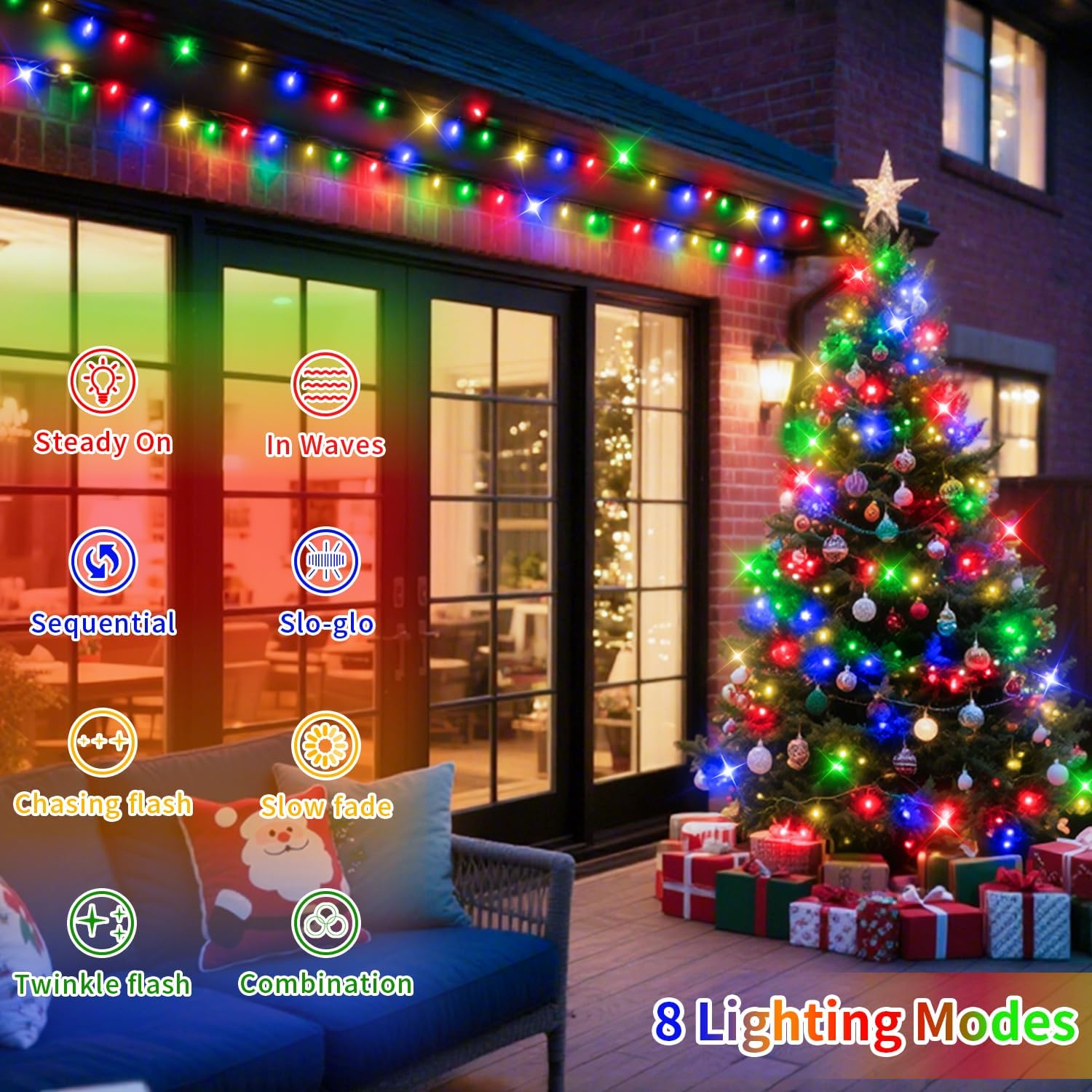 120M 1000 LED Fairy Lights Outdoor Christmas Lights Plug in Waterproof Clear Wire String Lights Mains Powered with Remote Timer 8 Modes for Xmas Outside Garden Party House Decorations-Multicolored